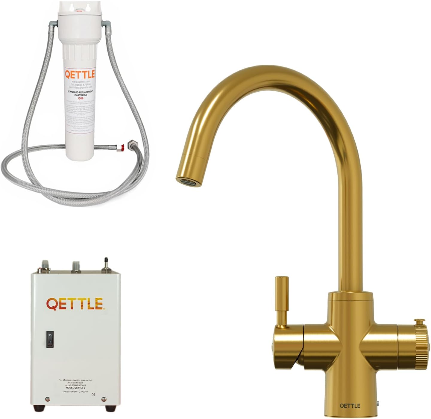 QETTLE Original 4-in-1 Instant Boiling Water Tap | True Boiling, Filtered Cold, Mains Hot & Cold (Gold, 2 Litre Boiler)