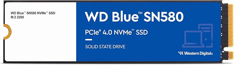Western Digital 1TB WD Blue SN580 NVMe Internal Solid State Drive SSD - Gen4 x4 PCIe 16Gb/s, M.2 2280, Up to 4,150 MB/s - WDS100T3B0E