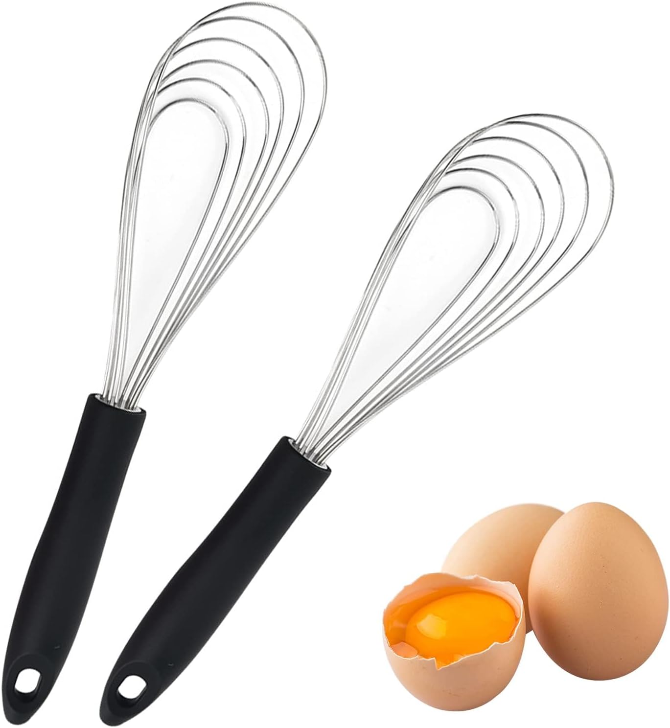 RUCUDIM Black Silicone Whisk Set Stainless Steel 27.7 cm 2 Pieces Whisk Kitchen Whisk for Mixing, Stirring Dough, Eggs, Frothing, Beating, Whisk for Living Room, Kitchen, Dining Room