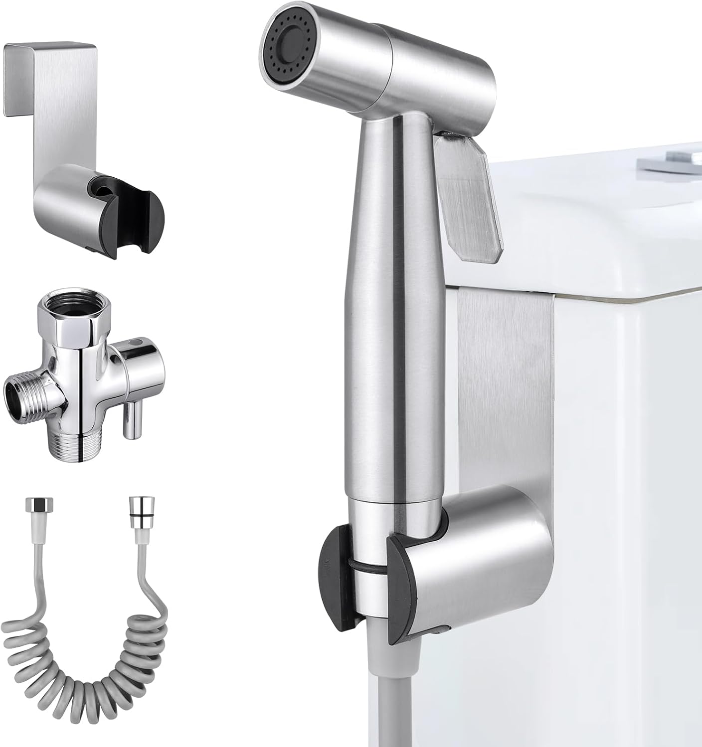 JiGiU Bidet Sprayer for Toilet Handheld Bidet Sprayer Set Stainless Steel Spray Gun and Shower Sprayer Shattaf Toilet Attachment with Hose Easy to Install for Feminine, Baby Cloth, Diaper, Pet or Car