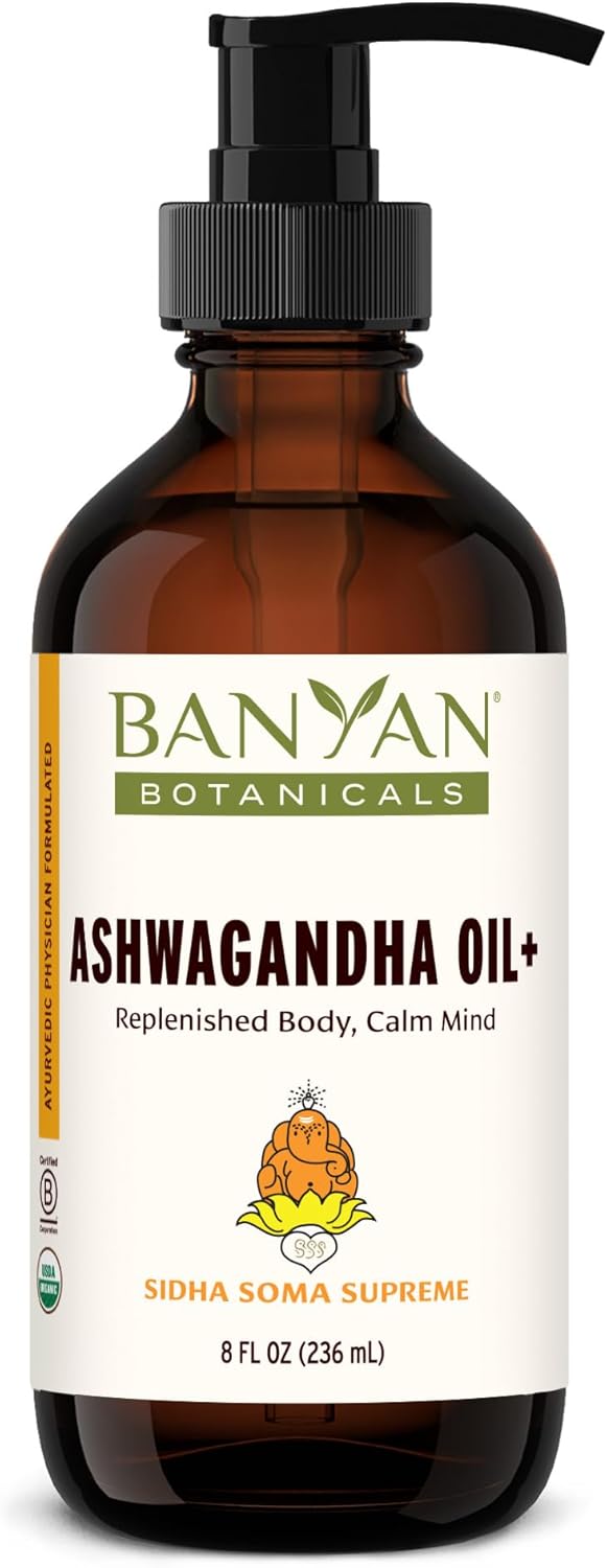 Banyan Botanicals Ashwagandha Oil+ – Organic Herbal Oil – Comforting Sore Muscle Massage Oil for Relaxation & Post-Workout Recovery – 8 oz – Non GMO Sustainably Sourced Ayurvedic Physician Formulated