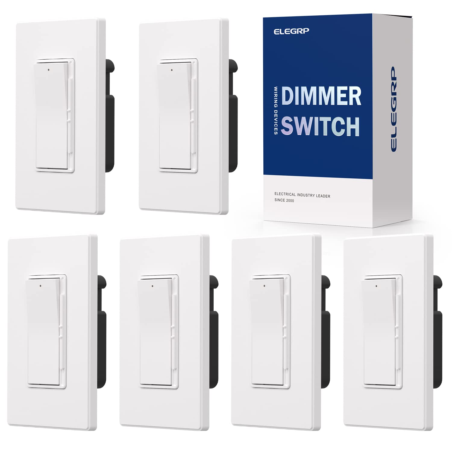ELEGRP Digital Dimmer Light Switch for 300W Dimmable LED/CFL Lights and 600W Incandescent/Halogen, Single Pole/3-Way LED Slide Dimmer, Wall Plate Included, UL Listed, 6 Pack, Matte White