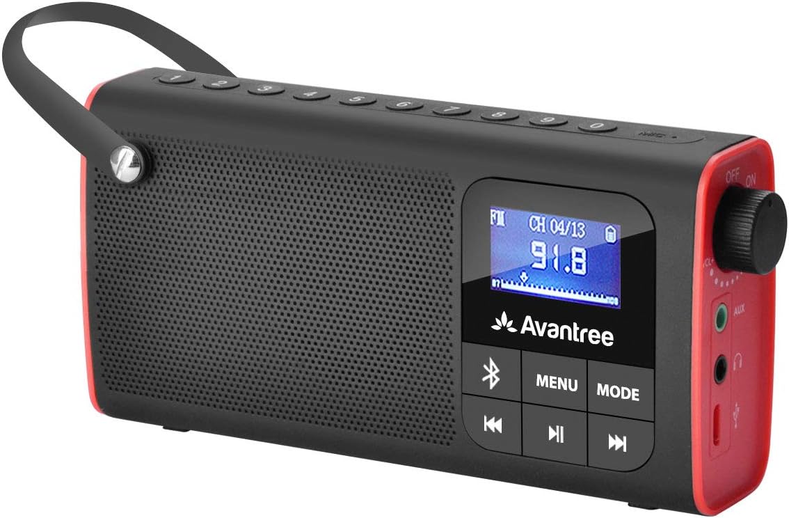 Avantree SP850 – Portable 3-in-1 FM Radio with Bluetooth Speaker & SD Card MP3 Player – Rechargeable Mini Radio with LED Display & Headphone Jack, Pocket Size with Handheld