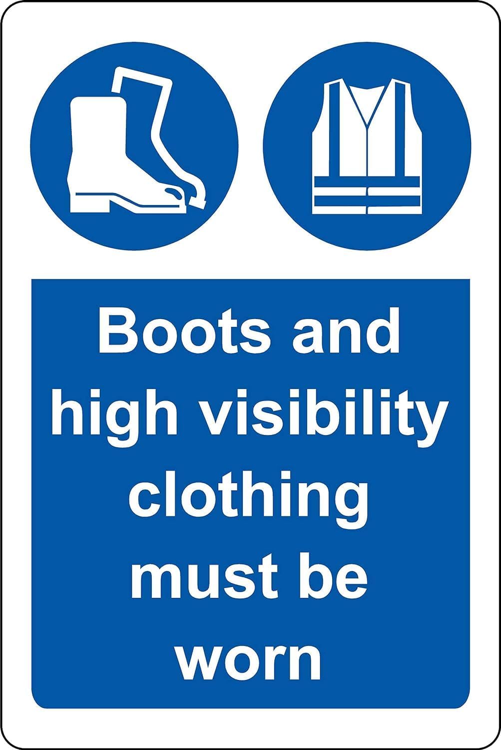 KPCM Display Ltd Construction Safety Sign - Boots and High Visibility Clothing Must Be Worn, Plastic, 200mm x 150mm, Pack of 5