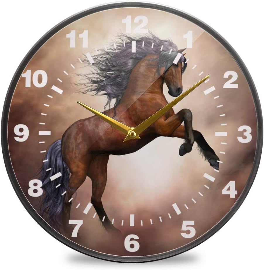 ISAOA 11.9 Inches Non-Ticking Wall Clock,Battery Operated,Brown Horse Decor for Bedroom,Dining Room,Living Room,school,Office