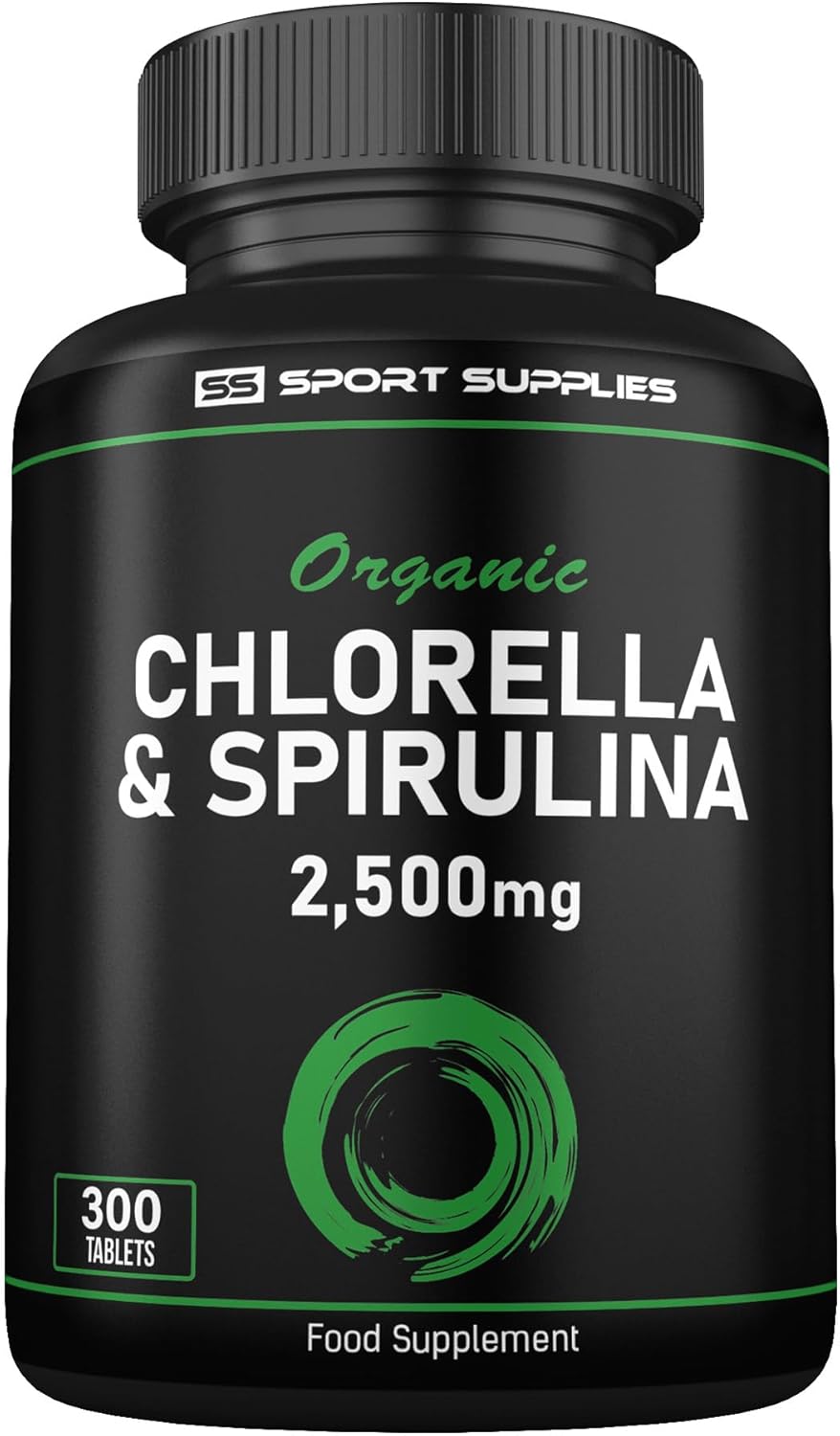 Organic Chlorella and Spirulina - 2500mg - 300 Tablets - Broken Cell Wall - Pure Formula Supplement with No Additives