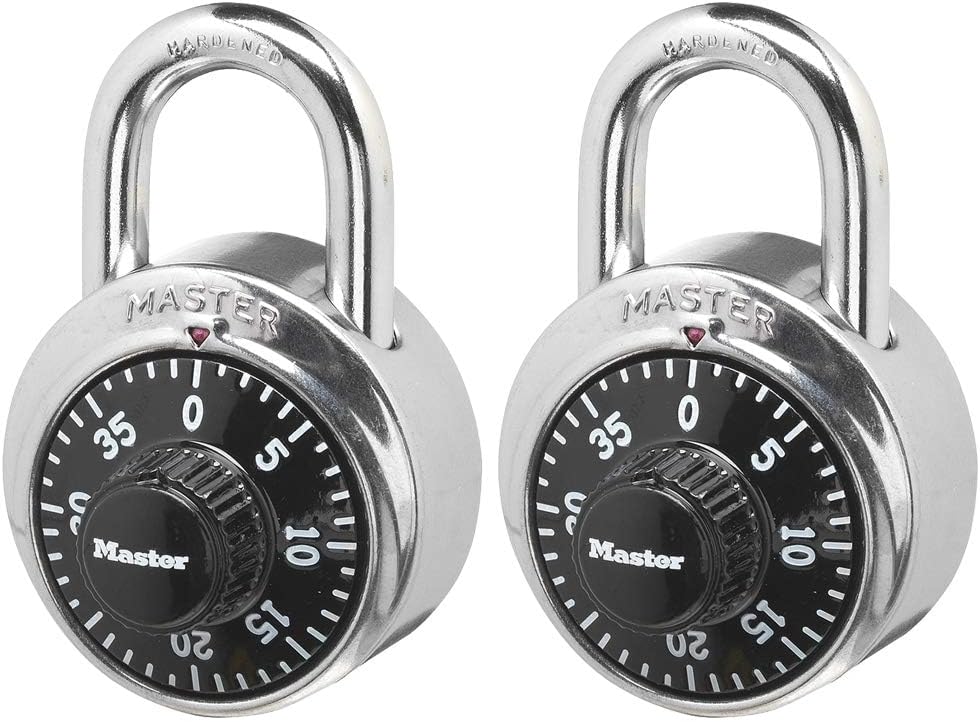 Master Lock Black Gym Locker Lock Combination Padlock, Indoor Combo Lock with Preset 3-Digit Code for Cabinets, Storage, 2 Pack, 1500T