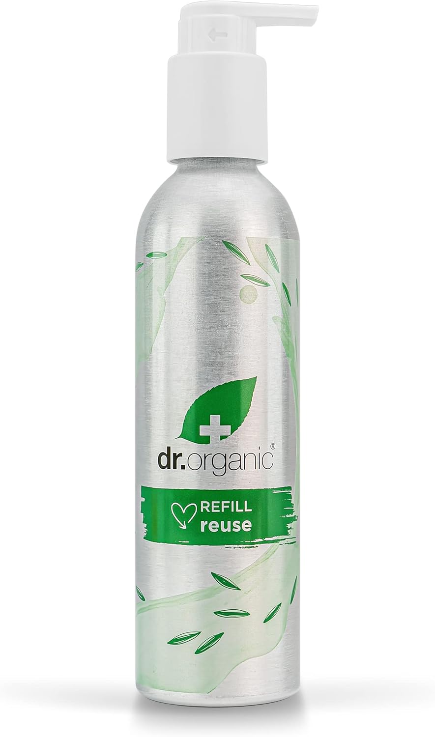 Dr Organic Aluminium Refill Bottle with Pump Dispenser, Empty Refillable Bottle for Shampoo, Conditioner, Shower Gel & Body Wash, 250ml