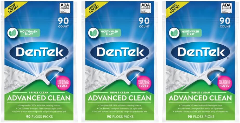 Dentek Floss Picks Triple Clean 90'S Bagged Mint by DenTek