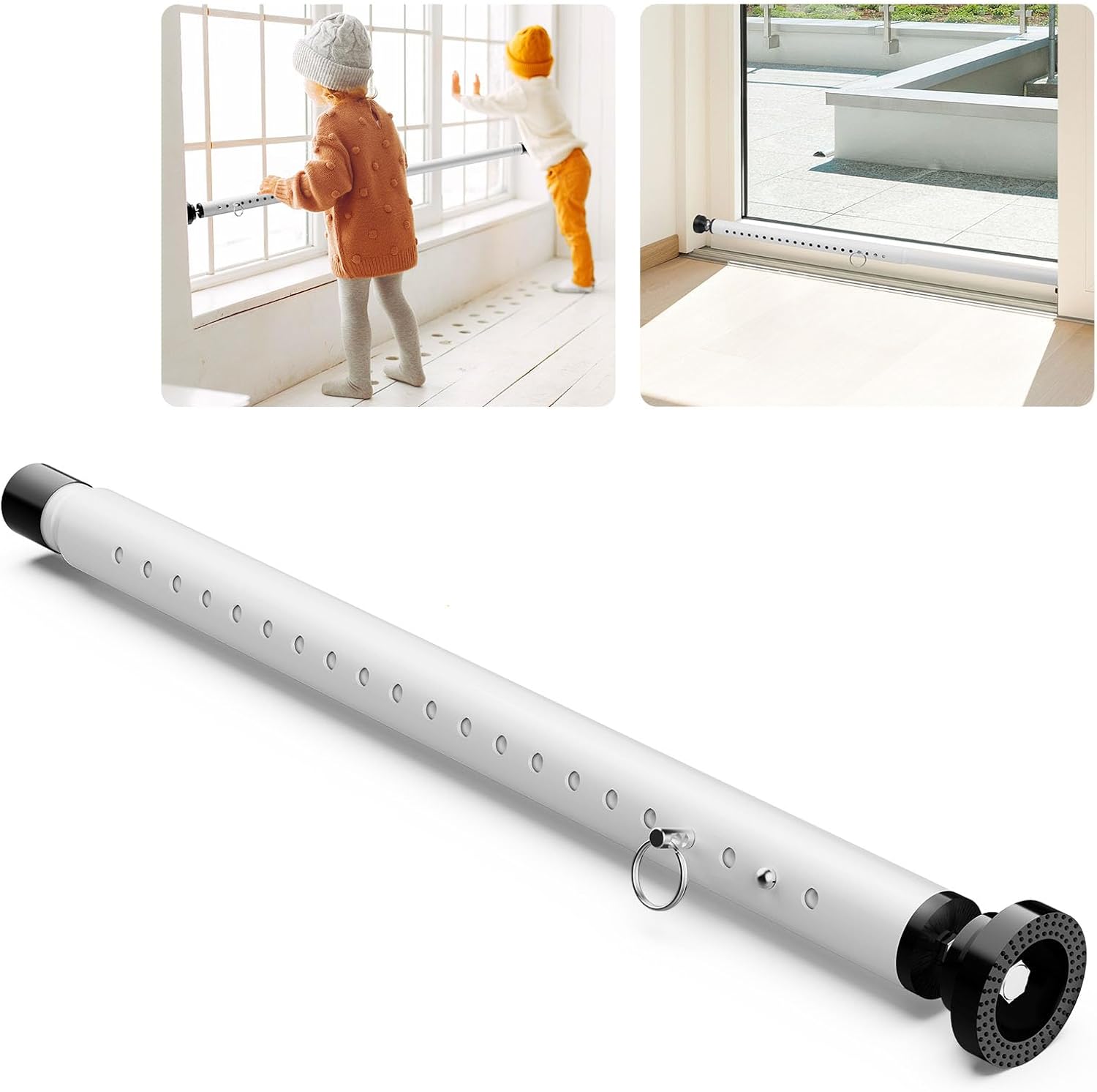 Abiglifty Sliding Door Security Bar, 17-50inch Adjustable Window Security Bar with Rubber Tips, Heavy Duty Sliding Patio Door Security Bar,for Home Apartment Travel, White