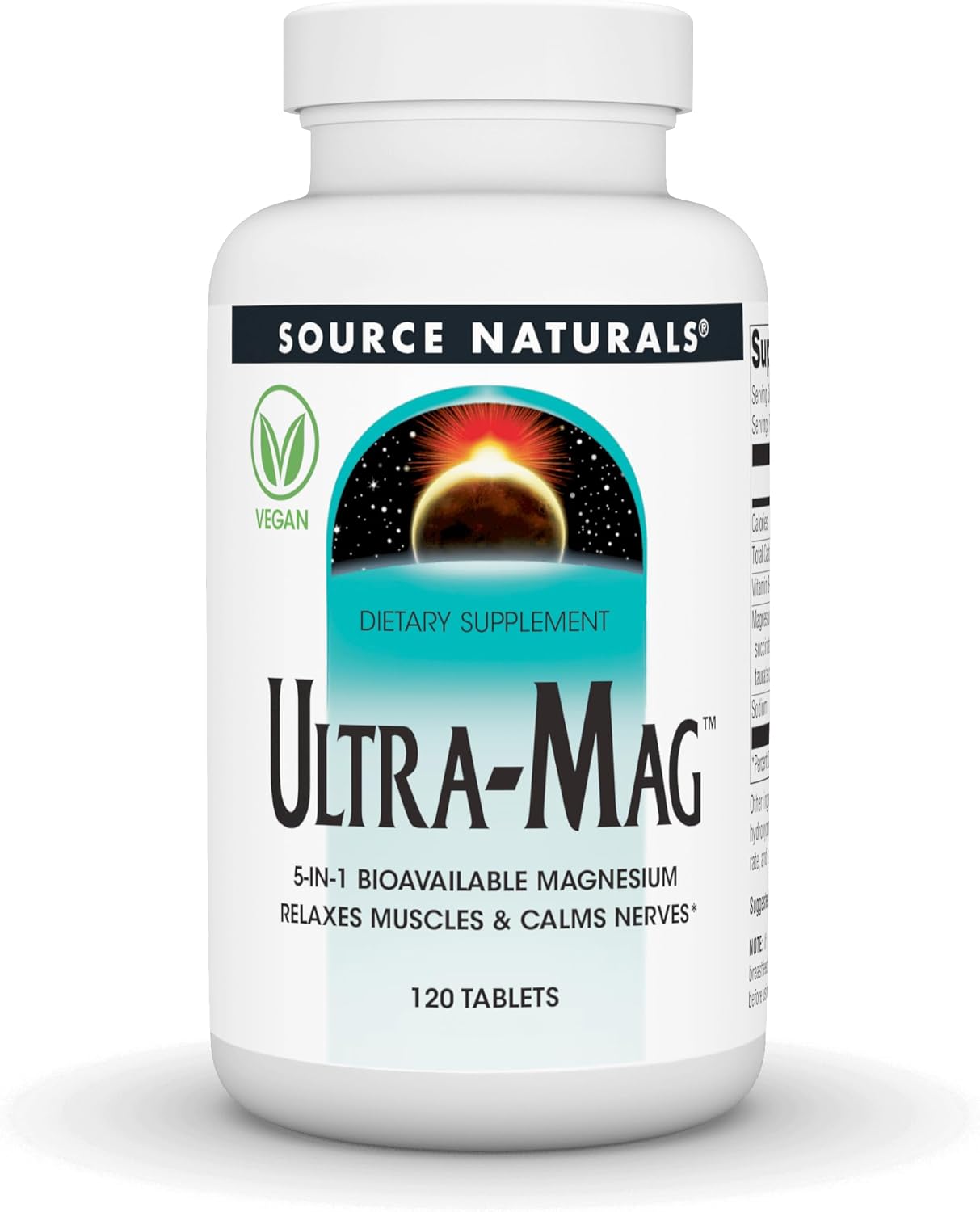 Source Naturals Ultra-Mag, 5-in-1 Bioavailable Magnesium - Relaxes Muscles & Calms Nerves* - 120 Vegan Tablets
