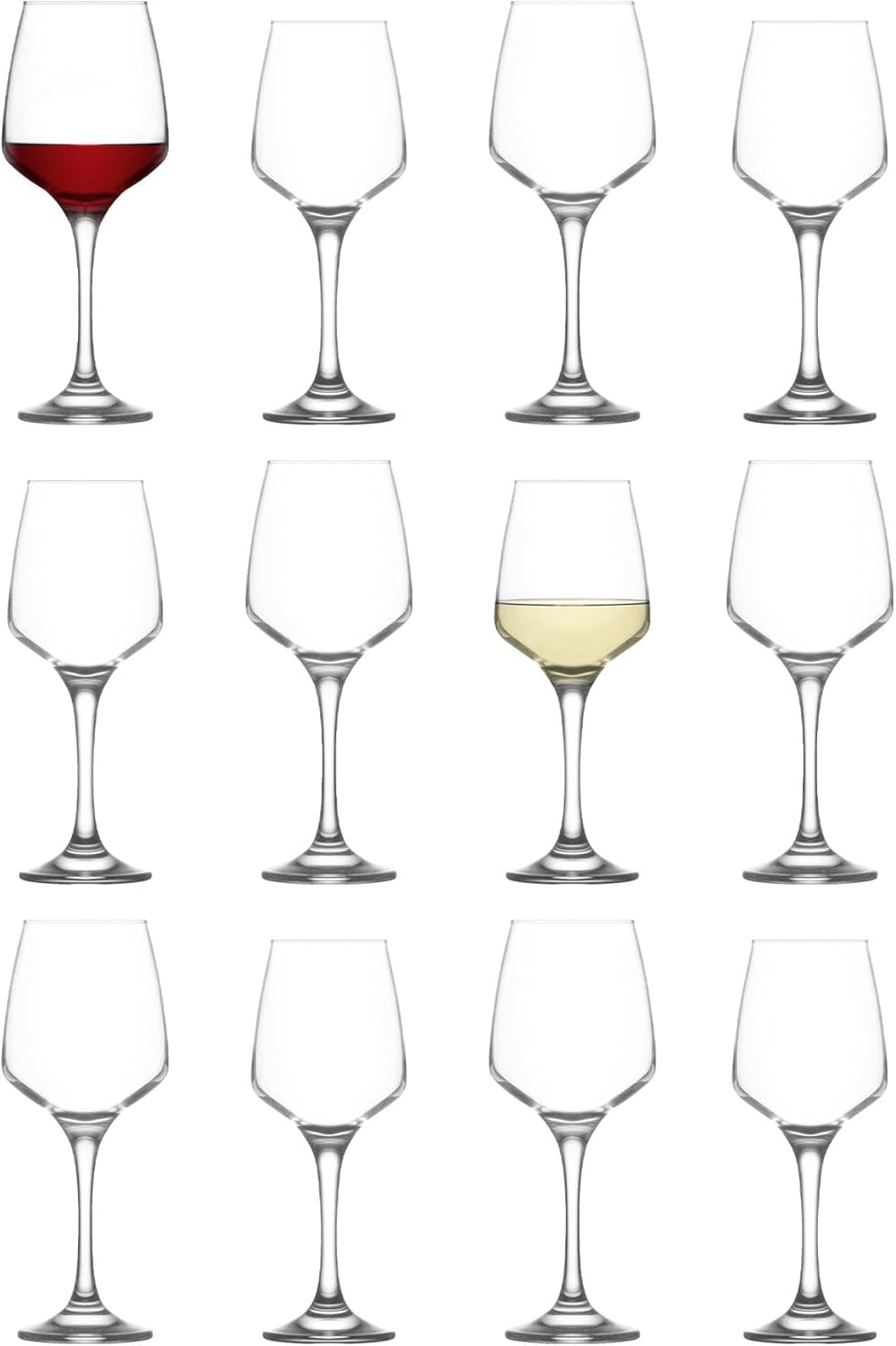 LAV 12 Piece Lal Wine Glasses Set - Contemporary Stemware Goblets for White, Red, Rose Wine - Fine Rim