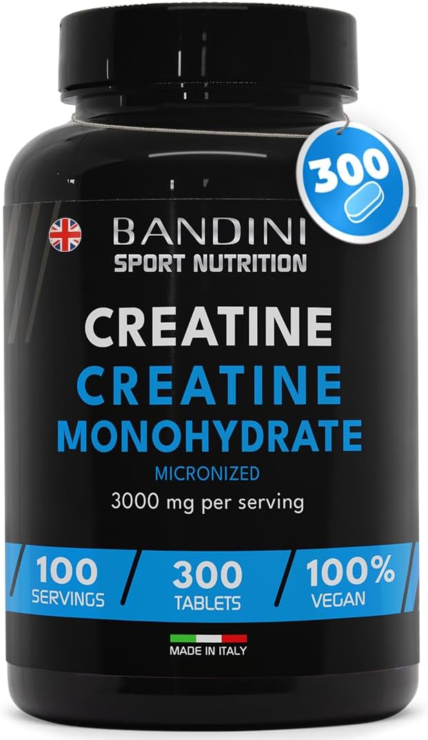 Bandini® Creatine Monohydrate 3000mg - 300 Tablets - Supplement for Energy, Training and Gym - Pre Workout for Men & Women - Powder Alternative - 100% Vegan Micronized Creatin - Keto Unflavoured