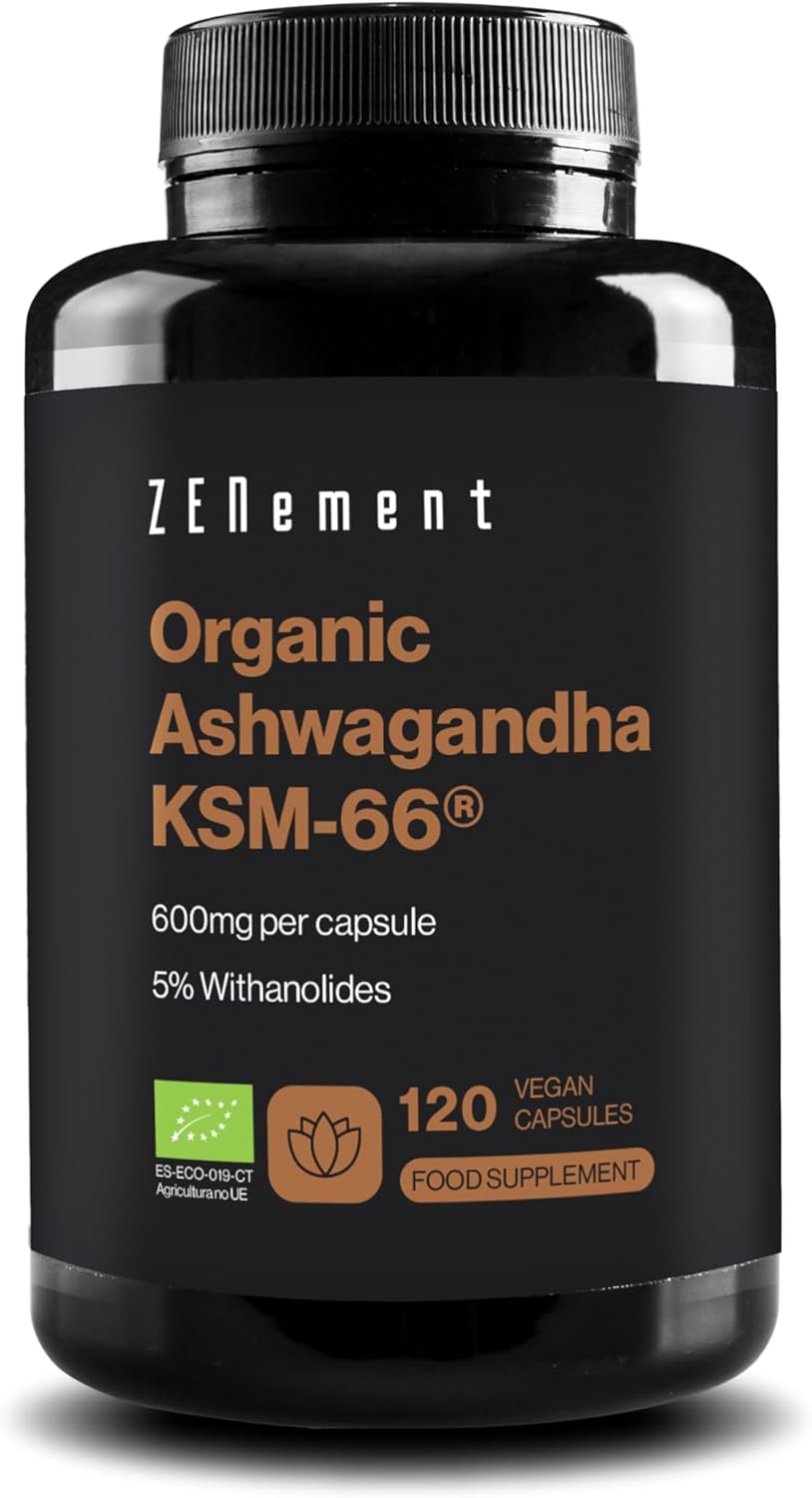 Organic Ashwagandha KSM-66® with 5% Withanolides | 600mg x 120 Vegan Capsules Pure High Strength Ashwagandha Root Extract | Physical and Emotional Balance | Highest Concentration | Zenement