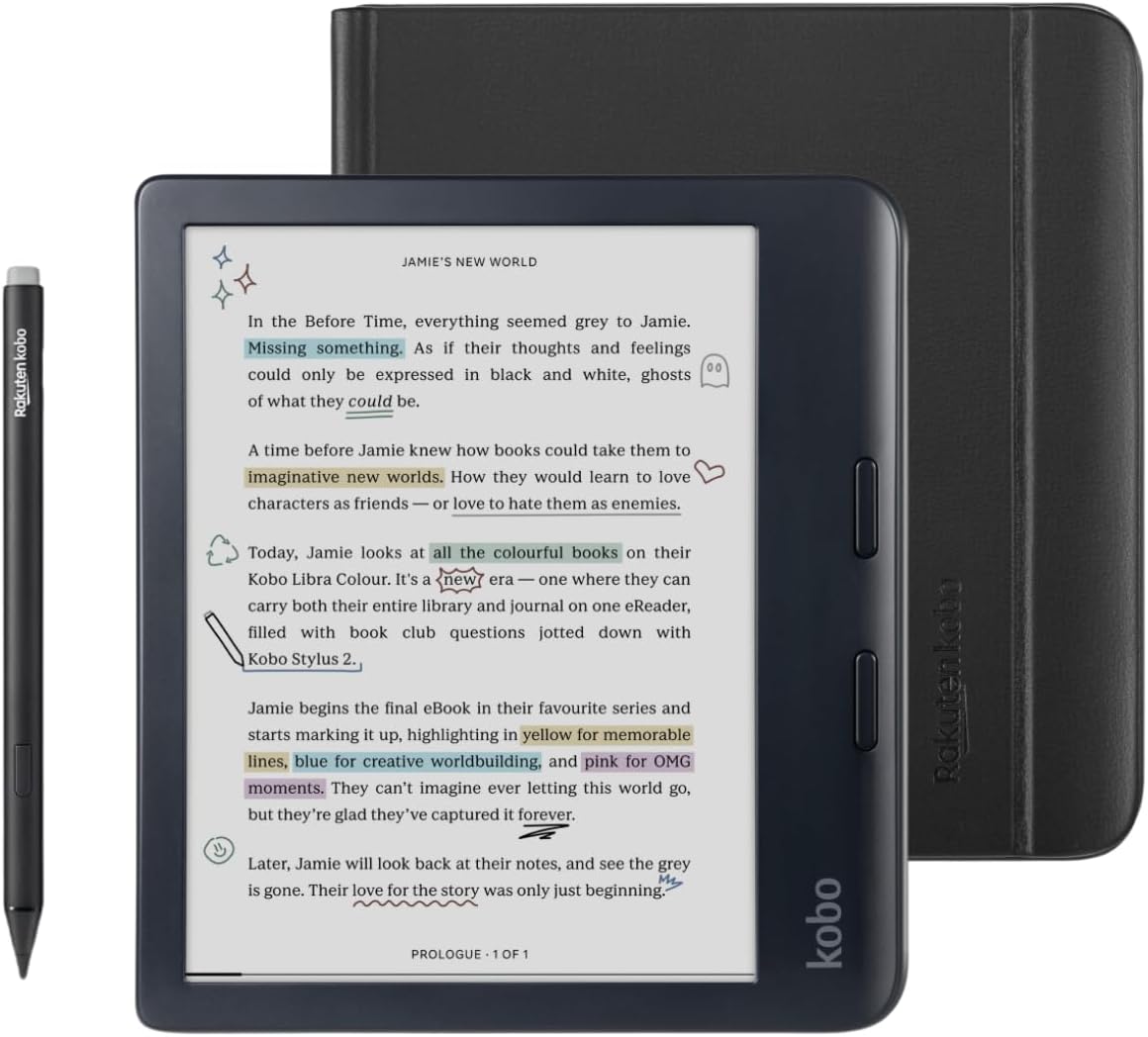 Kobo Libra Colour Black eReader with Case Bundle