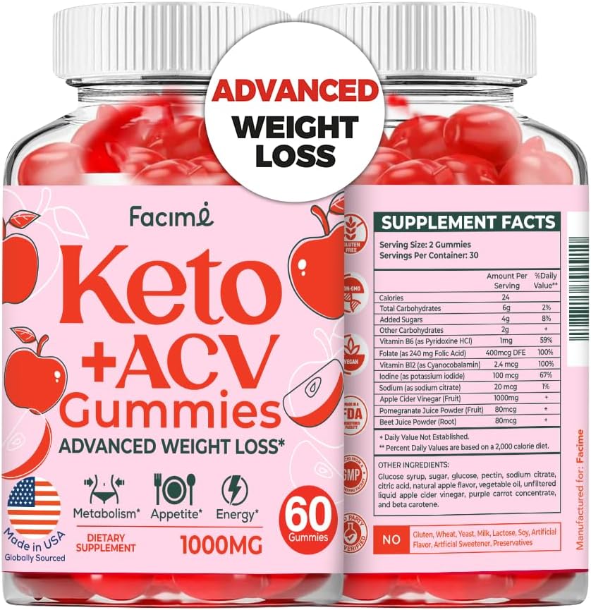 Premium Keto Acv Gummies - Apple Cider Vinegar Gummies - 1000MG with Superfoods, Vegan Non GMO, Made in USA, 60 Gummies 1 Month Supply