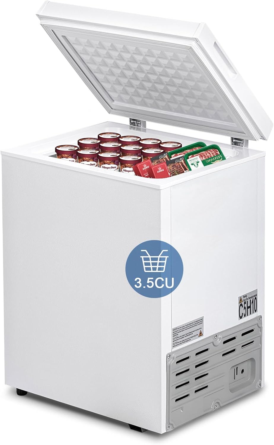 3.5 Cu.Ft Chest Freezer with 7 Temperature Settings, Quiet Compact Deep Freezer with Removable Basket, Mini Freestanding Freezer for Apartment, Kitchen, RV, Office or Restaurant Use