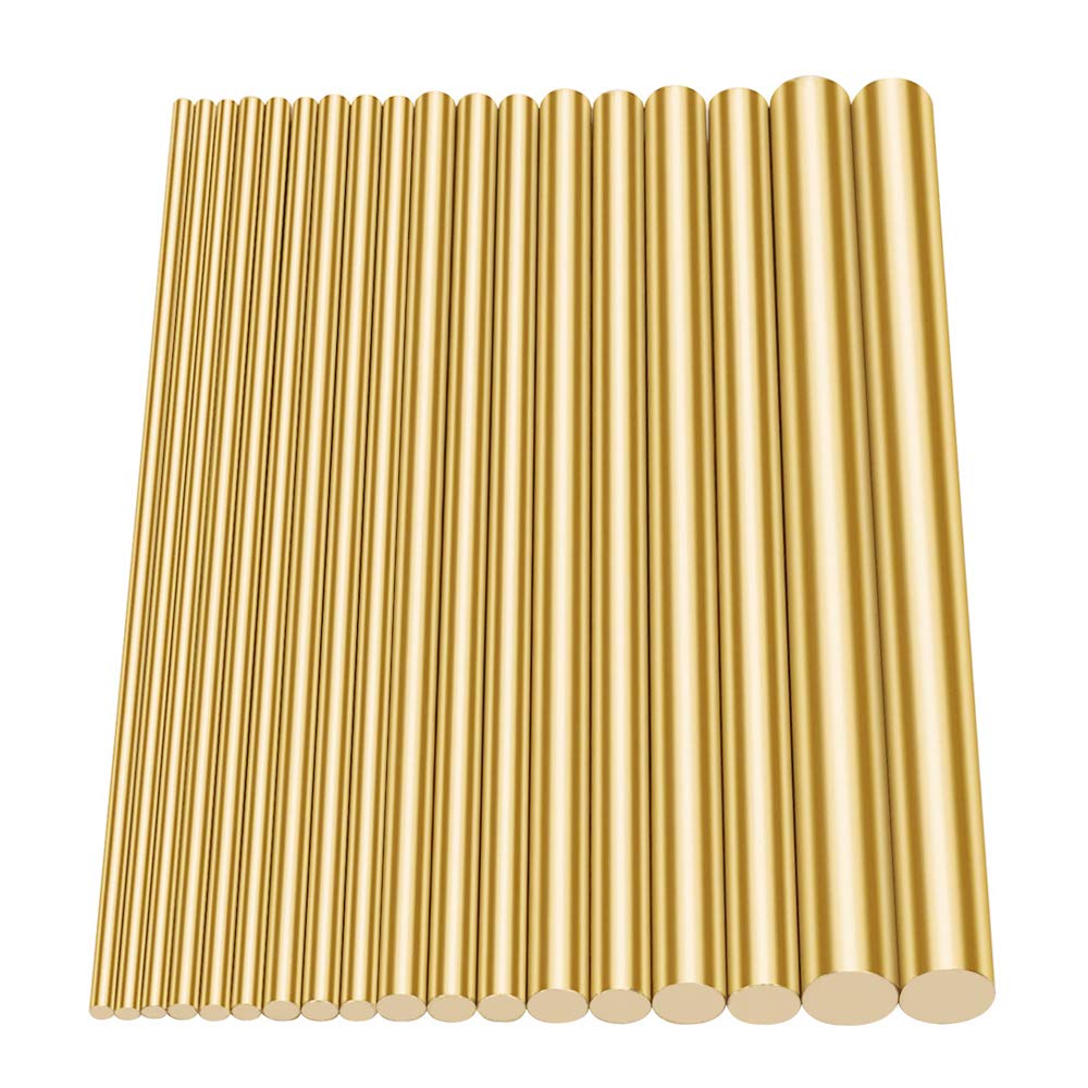 Glarks 18Pcs Brass Solid Round Rod Lathe Bar Stock Assorted for DIY Craft Tool, Diameter 2.5-8mm Length 100mm
