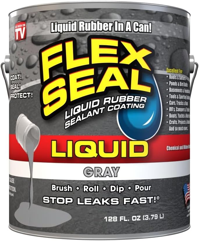 Flex Seal Liquid, Liquid Rubber Coating Sealant, Waterproof, Flexible, Breathable, and UV Resistant, Roof Repair, Basements, RV, Campers, Trailers, Marine, EPDM, Masonry, 1 Gallon, Gray