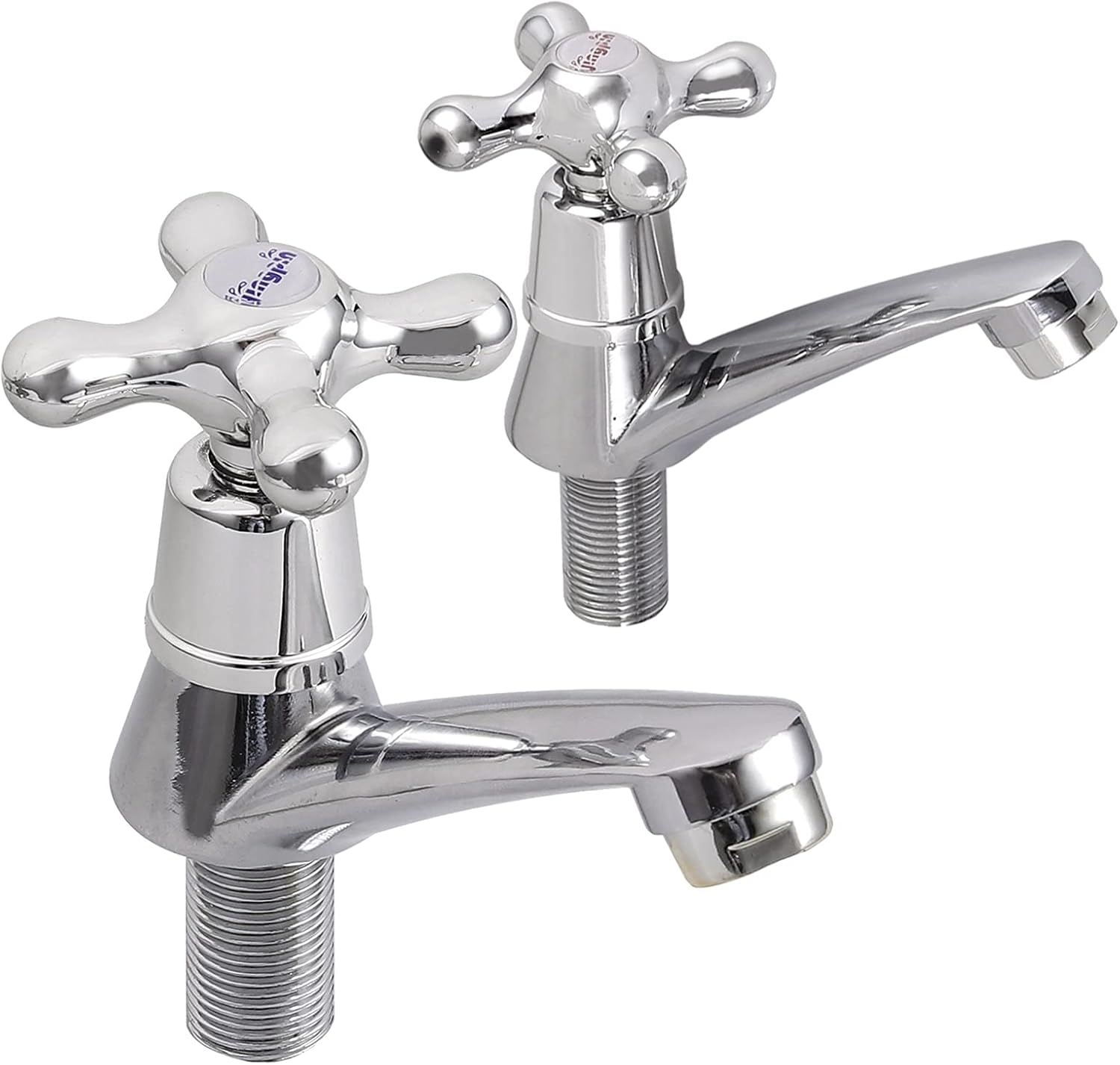 Bohaner 2 x Chrome Lever Basin Taps Basin Mixer Taps Bathroom Sink Taps Pair Chrome Brass Basin Tap Pair Hot and Cold Water Bathroom Sink Tap for Bathroom Kitchen