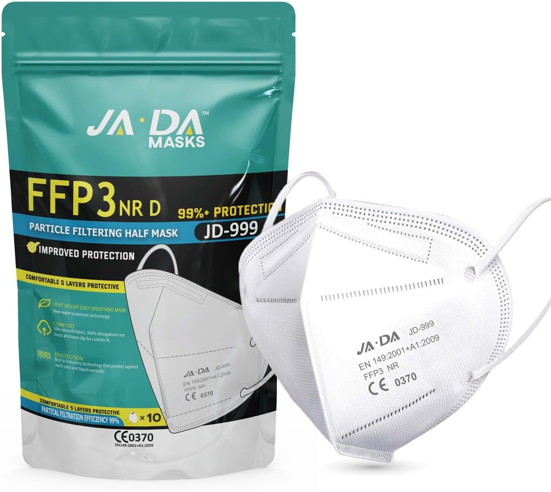 FFP3 Masks Pack of 10 With >99% Filtration Efficiency - Disposable Face Mask UK - Soft And Secure Fit (Packaging may vary)