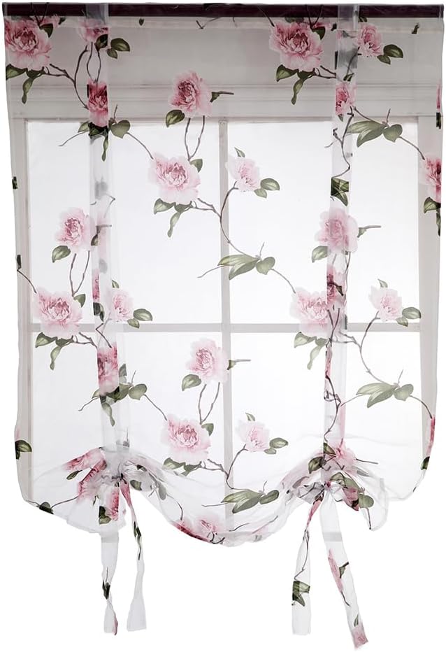 Garneck Up Curtain Floral Roman Shades Curtain Rod Pocket Sheer Voile Darkening Balloon Curtain Valance for Home Kitchen Office Windows Size 1