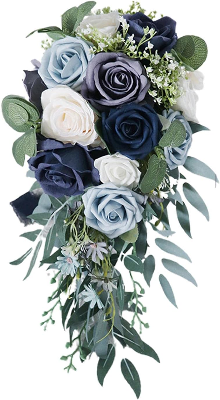Harilla Romantic Wedding Bouquets for Bride Artificial Roses Bunch Floral Holding Bouquet for Anniversary Home Decor Photography Photo Props,Blue A
