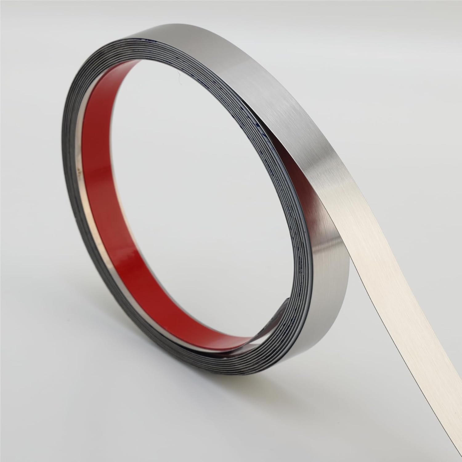 Trimold Wall Trim Molding, Peel and Stick Stainless Steel, Flexible Self-Adhesive Metal Trim for Mirror Frame, Fireplace and Microwave Gap Filler (Brushed Silver, 5m x 1cm)