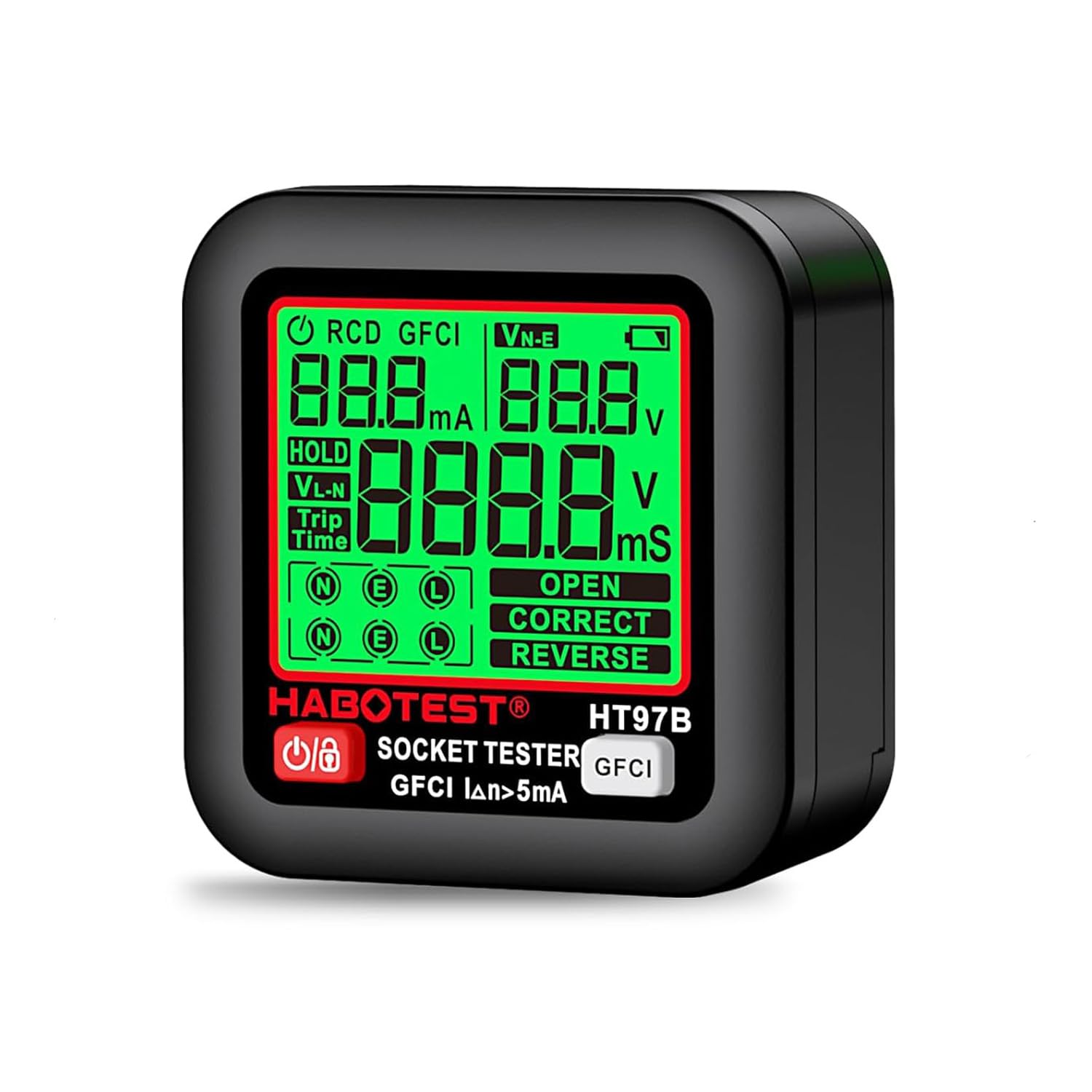 Socket Tester GFCI Outlet Tester with LCD Display, Receptacle Detector, Electric Voltage Tester for Standard 3-Wire 260V AC Voltage, Socket Checker 6 Visual Indicators/Wiring Legend for Home