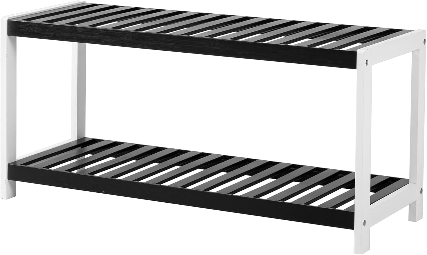 Vencier Bamboo Shoe Rack Natural – Easy Assembly & Strong Design Stand Shelf Organizer Ideal for Corridor, Bedroom, Bathroom, Hallway & Small Spaces, Large Capacity (Black/White, 2 Tier)