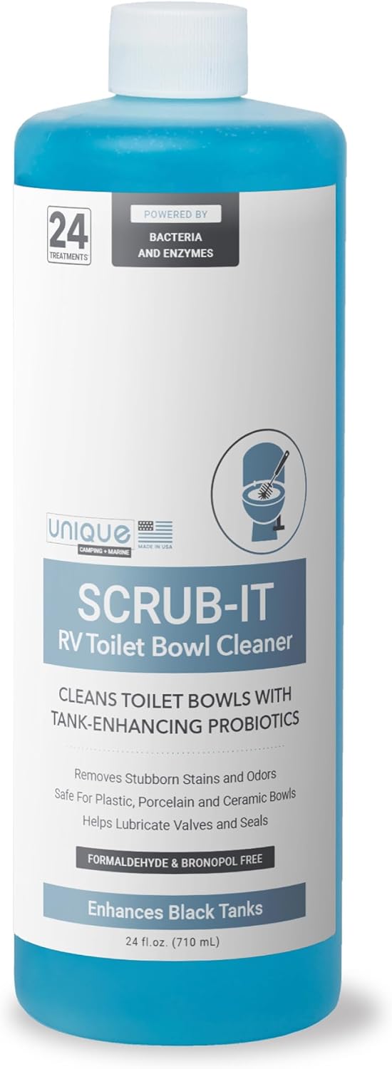 Unique Scrub-It RV Toilet Bowl Cleaner Liquid - Helps Remove Stink, Stains and Debris - Safe on All Toilet Types (24 oz)