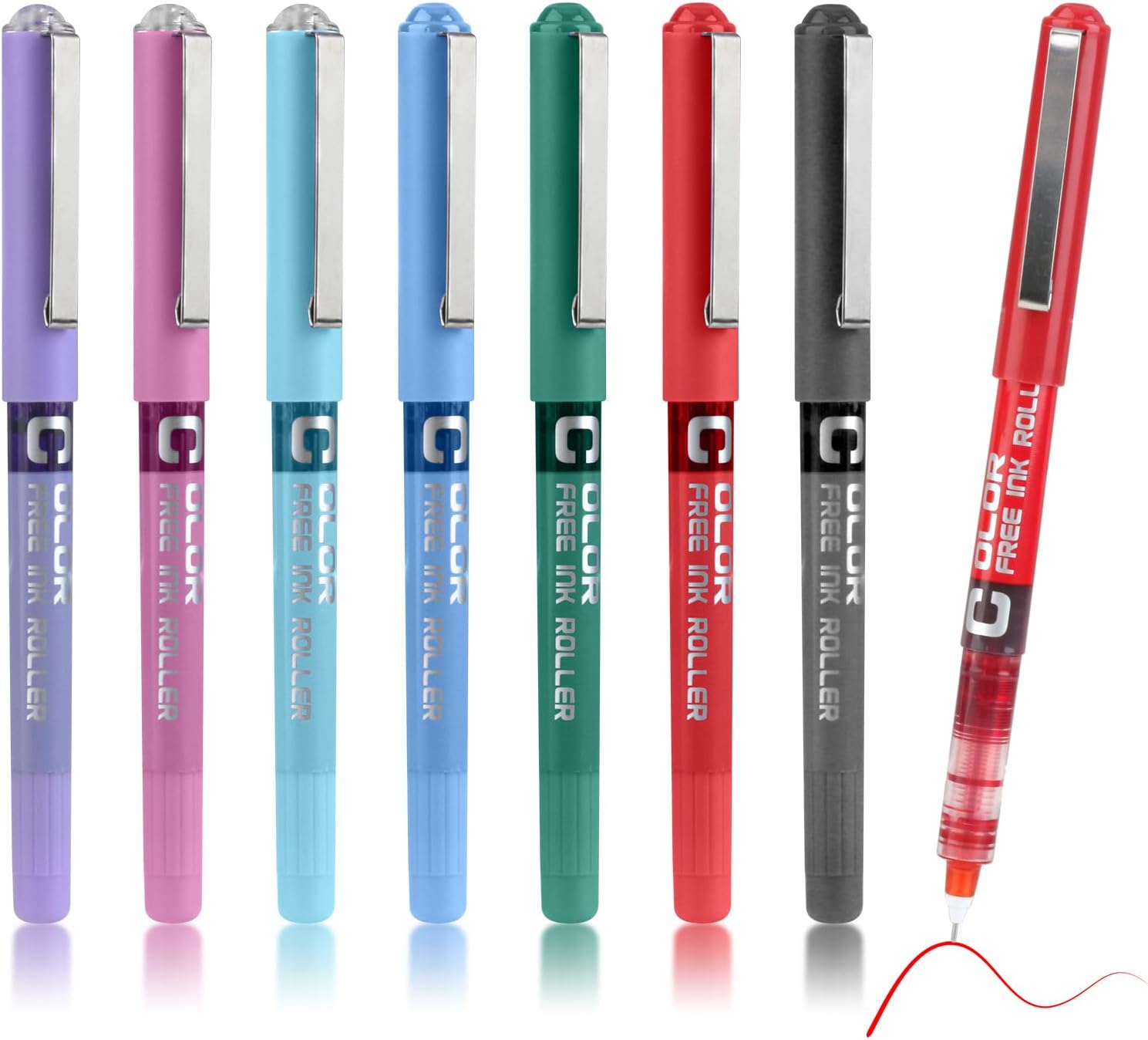 Colored Gel Rollerball Pens, 7 Colours Liquid Ink Pens, 0.5mm Nib, Non-Smudging, Smooth, Precise Fine Point, Multipack, Fade-Resistant Quick Drying Paint Writing Pens For School & Office