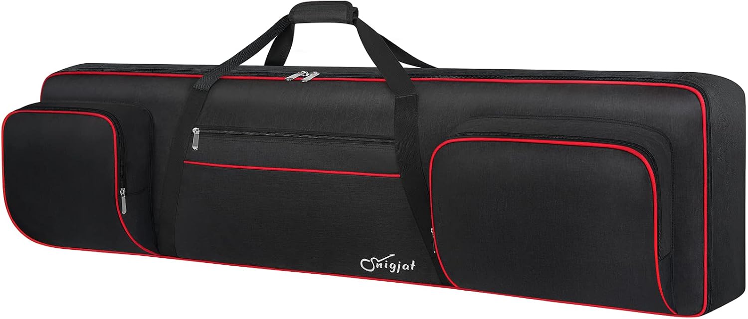SNIGJAT 88 Key Keyboard Case Soft (Size: 53.5"x13.8"x6.8"), Padded Piano Case with Handle and Adjustable Shoulder Straps, Keyboard Gig Bag with 3 Pockets for Music Sheet Stand, Sustain Pedals, Cables
