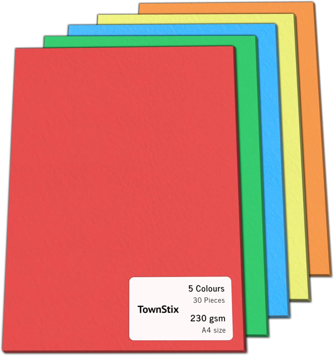 30 Pieces, 230gsm - A4 Coloured Card, Thick Cardstock Paper - 5 Colours