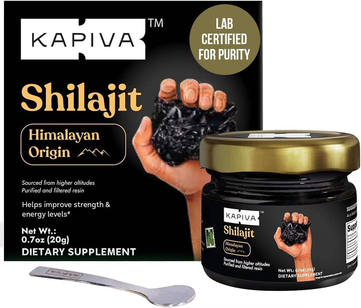 Kapiva 100% Pure Himalayan Shilajit Resin, High Potency for Men & Women | 40 Servings of 500mg | 80+ Trace Minerals, Up to 70% Fulvic Acid | Authentic | Natural Energy & Immune Support