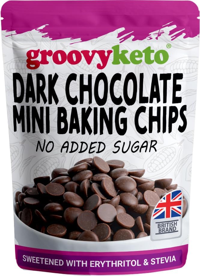 Groovy Keto Sugar Free Dark Chocolate Chips Buttons | Baking Chips | Diabetic Friendly Low Carb Chocolate | Keto Friendly | No Added Sugar | 210g Resealable Pouch
