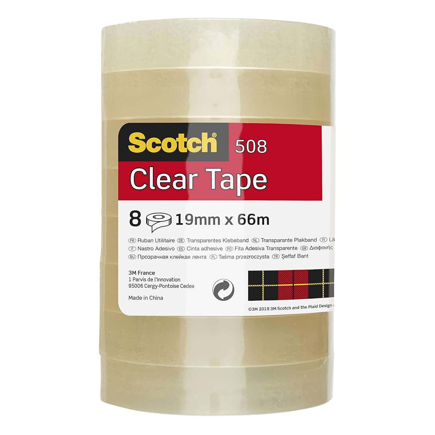 Scotch Transparent Tape 508-8 Rolls - 19 mm x 66 m - General Purpose Clear Tape for School, Home and Office