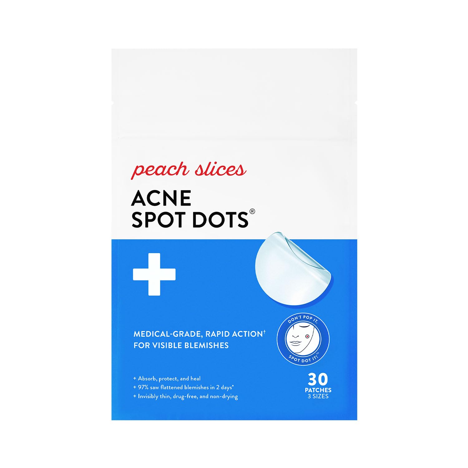 Peach Slices - Acne Spot Dots (30 ct) - Hydrocolloid Pimple Patches for Face - Absorb Gunk, Protect Picking & Support Healing - 3 Sizes (7, 10, & 12mm) - Vegan, Cruelty Free, Korean Skin Care & Beauty