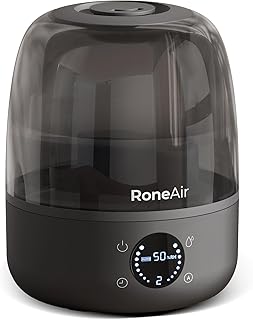 Humidifiers for Bedroom Large Room Home, 3L Cool Mist Humidifiers for Baby Nursery & Plants, Ultrasonic, Smart Auto Humidification, Oil Diffuser, Timer, Auto Shut-Off, 360° Nozzle, 26dB Quiet