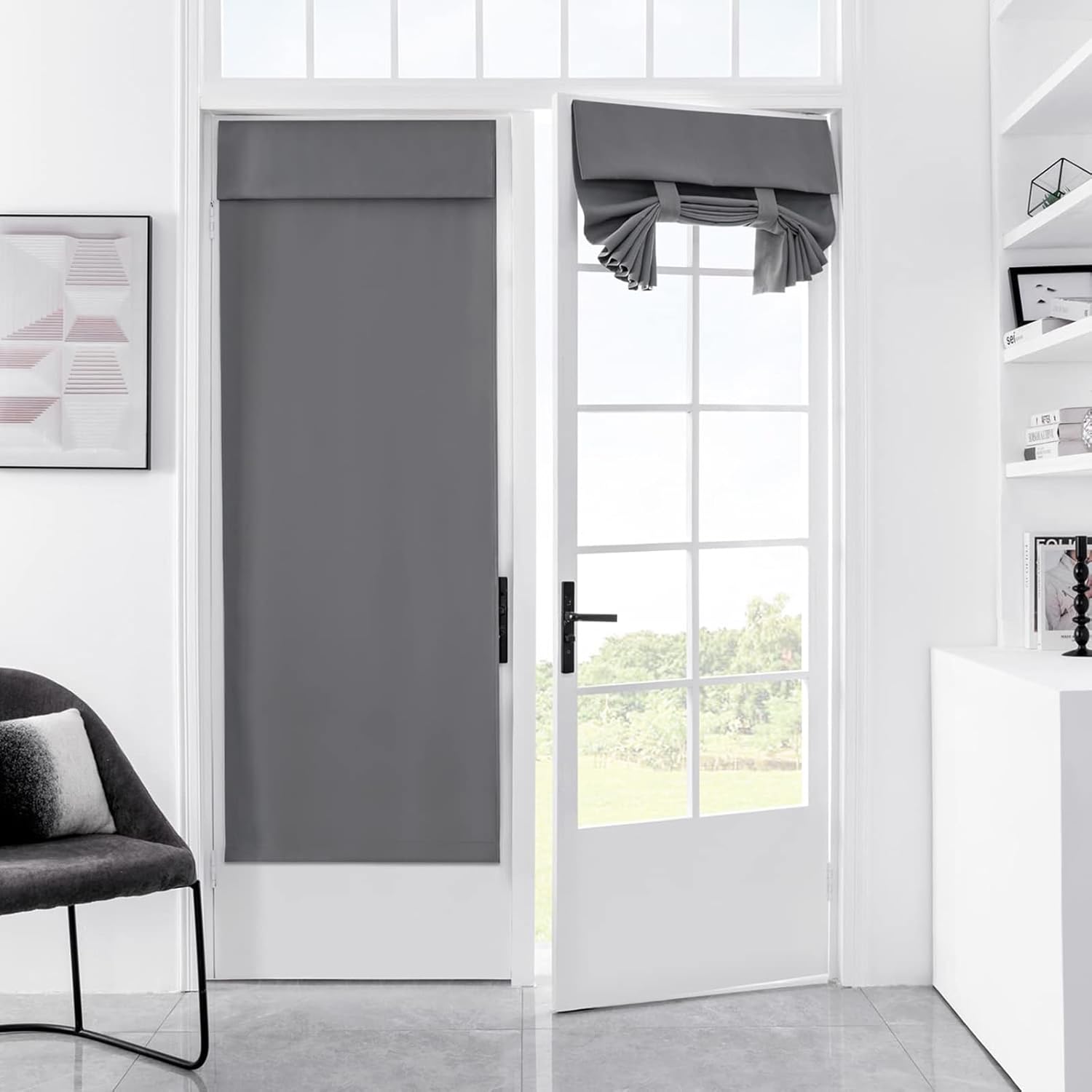 Blackout Door Curtain - French Door Curtains for Privacy Protection, Thermal Insulated Tie Up Shades Window Covering, Easy Installed Tricia Door Panels, Front Door Curtain (Dark Gray, 26"*68", 1 Pc)