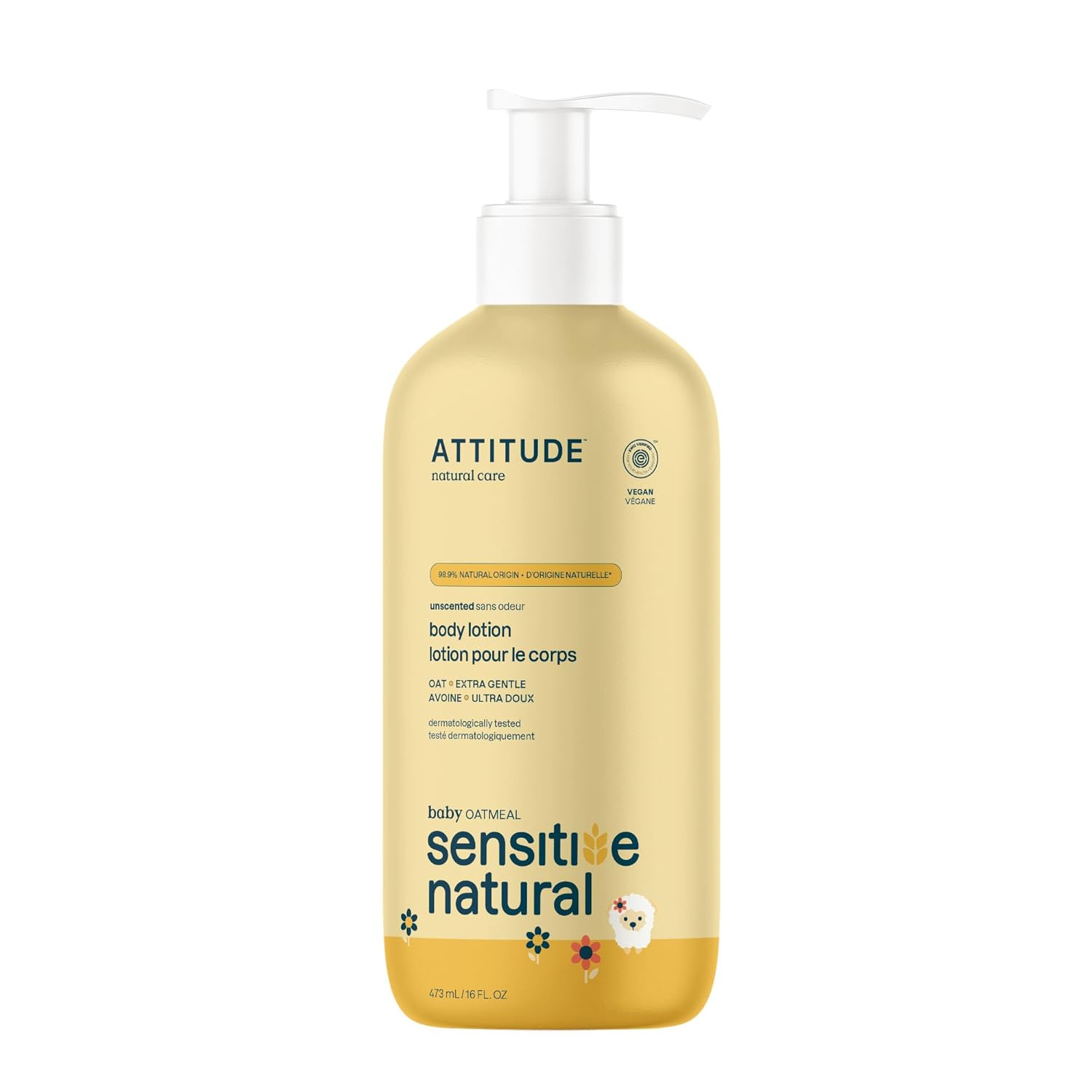 ATTITUDE Body Lotion for Baby, EWG Verified, Plant and Mineral-Based Ingredients, Vegan Personal Care Products, Sensitive Skin, Unscented, 16 Fl Oz