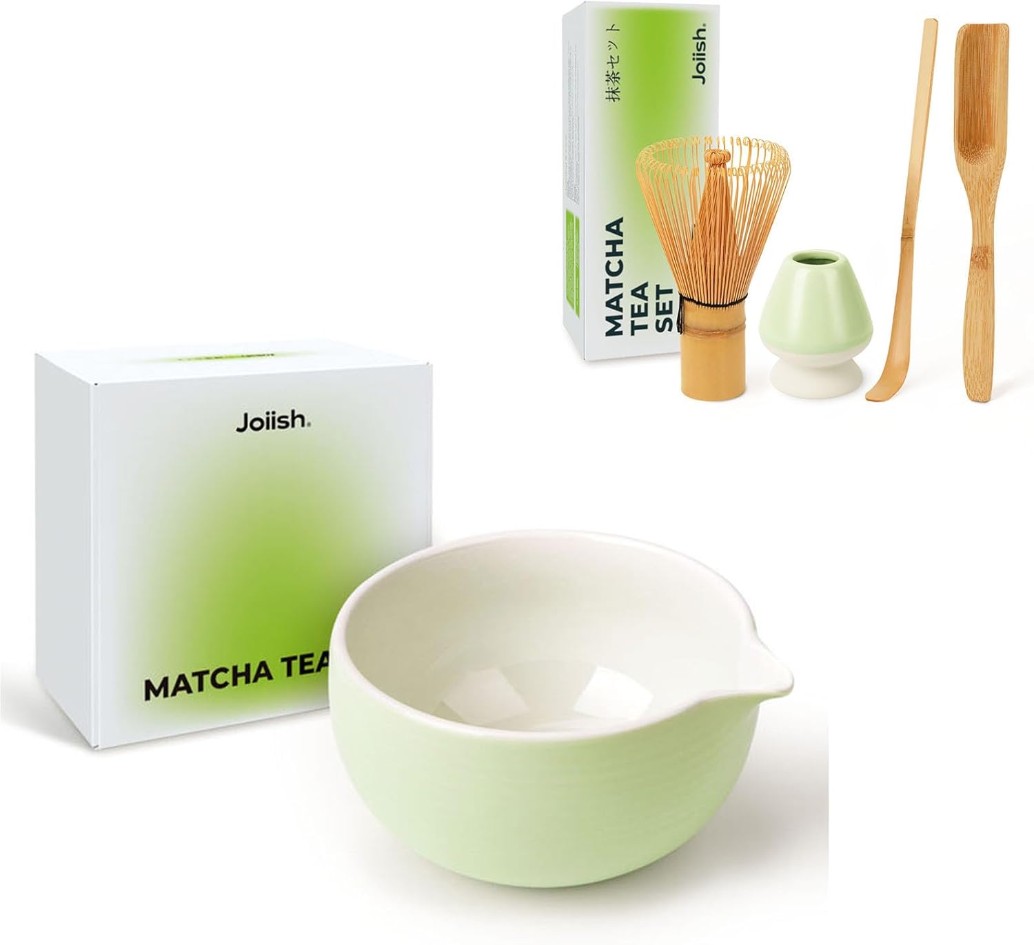 Traditional Matcha Bowl with Spout and Matcha Whisk and Holder Set