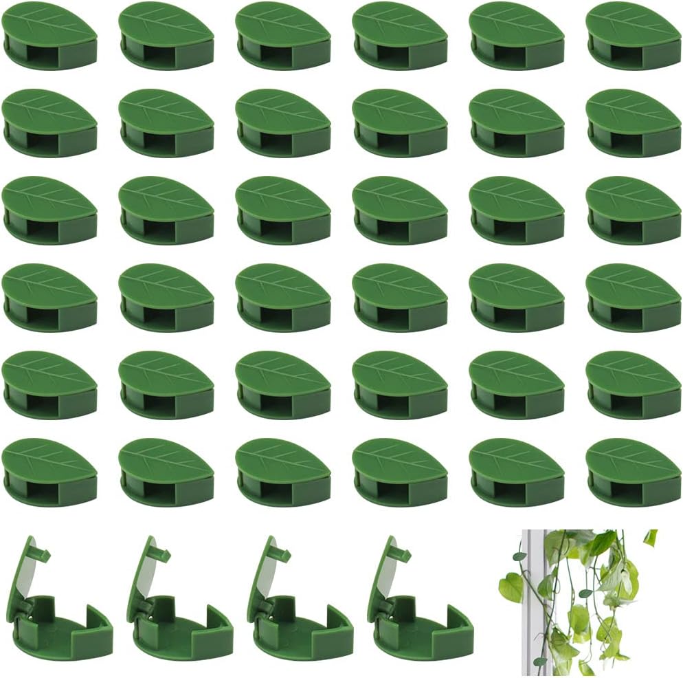 Yafe 40Pcs Plant Clips for Climbing Plants, Self-Adhesive Plant Wall Plant Hooks Fixer Clips Green Plastic Vines Holder for Home Decoration or Wire Cable Organizer(Green)