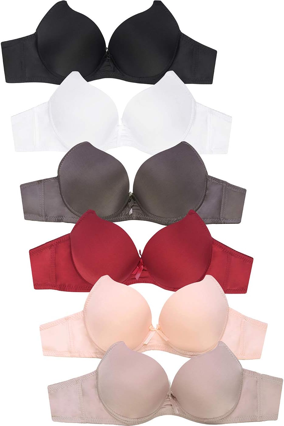 Mamia Women's Push Up Bra in Lace and Plain Full Cups (Pack of 6)