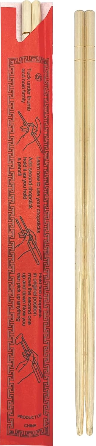 Soeos Chopsticks Disposable, 100 Pairs, Disposable Wooden Chopsticks with Red Packaging, 7.6" Individually Wrapped Bulk Bamboo Chopsticks for Japanese Sushi & Asian Dishes