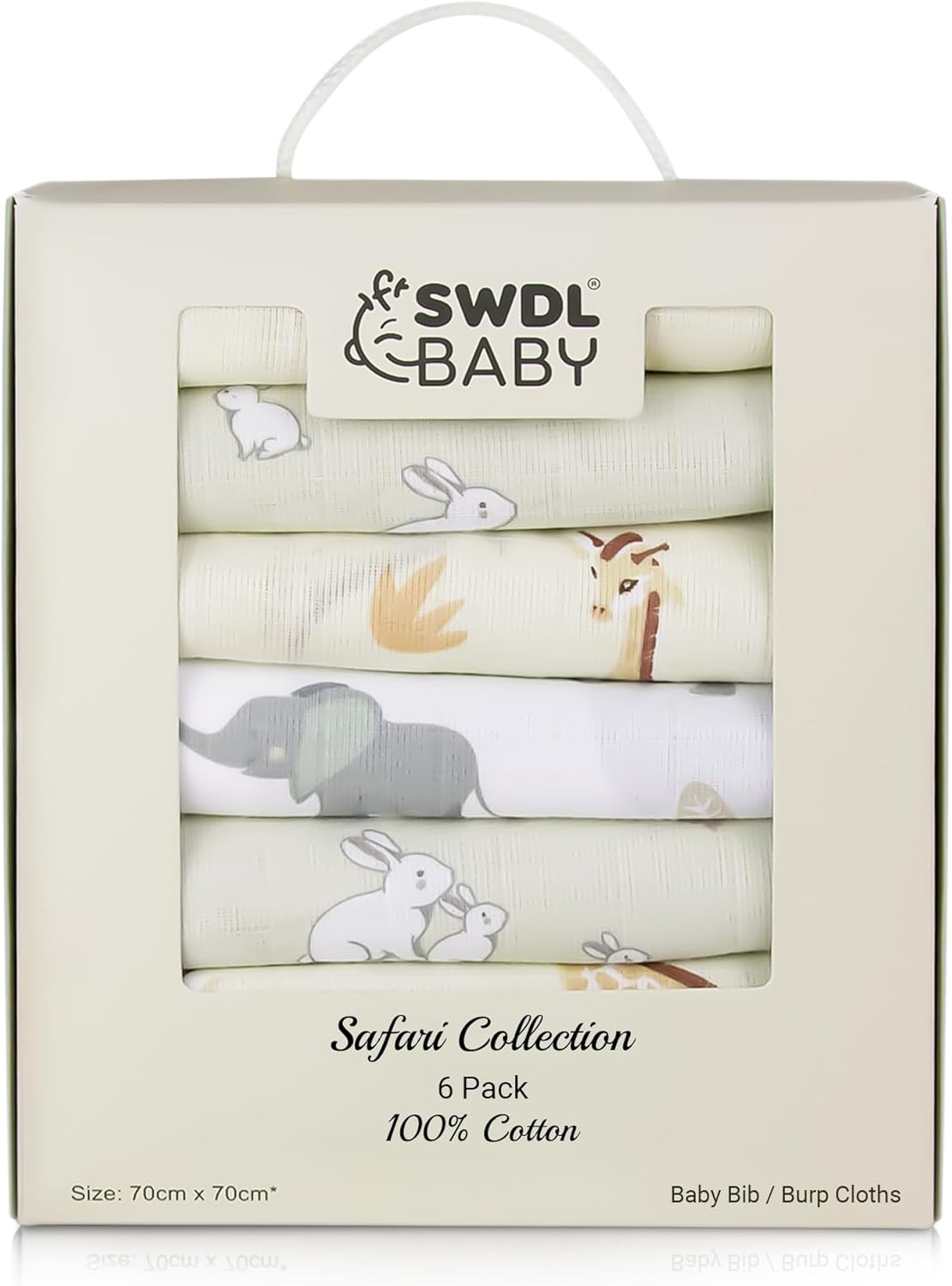 Large Baby Muslin Cloths - 100% Cotton Muslin Squares (Pack of 6, 70 x 70 cm) | Soft, Absorbent & Breathable | Perfect as Baby Bibs & Burp Cloths | Safari Collection