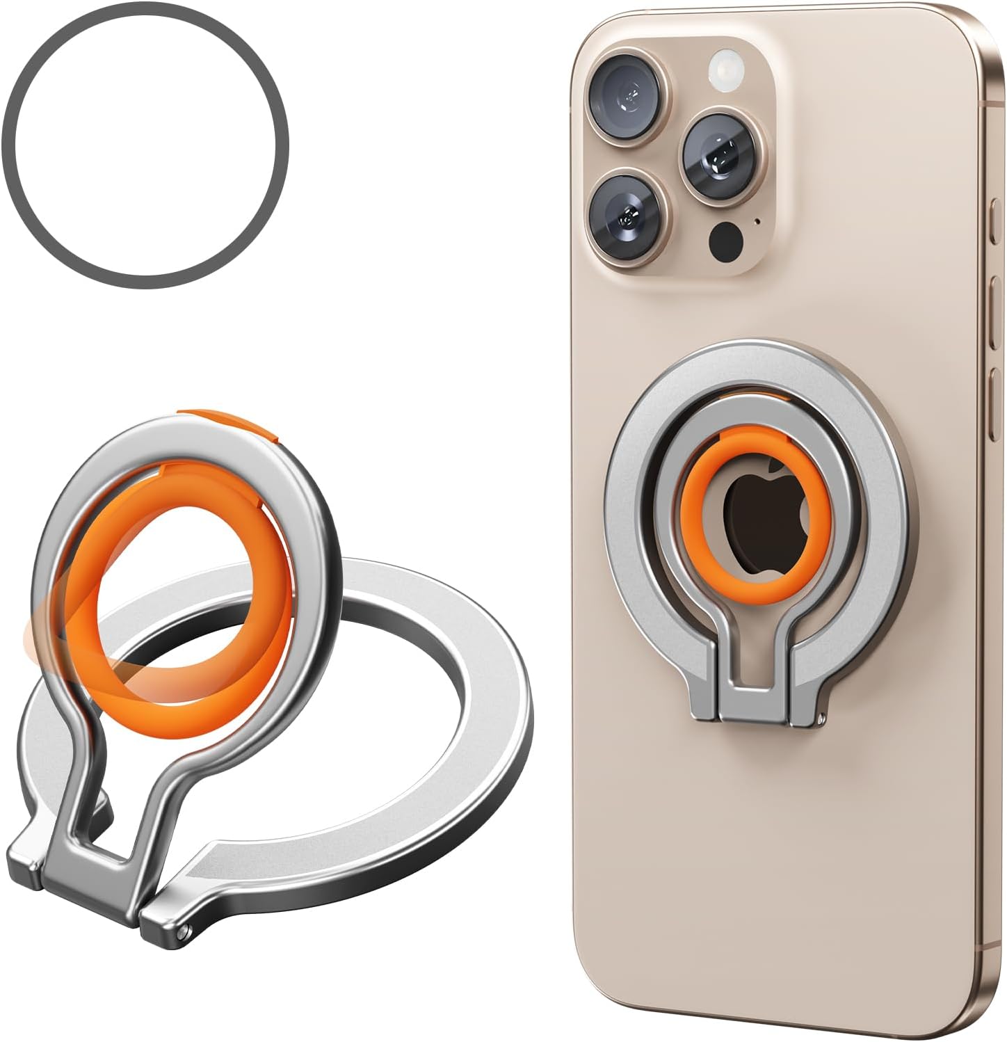 2 in 1 Magnetic Phone Grip Compatible with Magsafe,Phone Holder,Wireless Charging Compatible,for iPhone 16 15 14 13 12 Pro Max and Other Phone (Silver)
