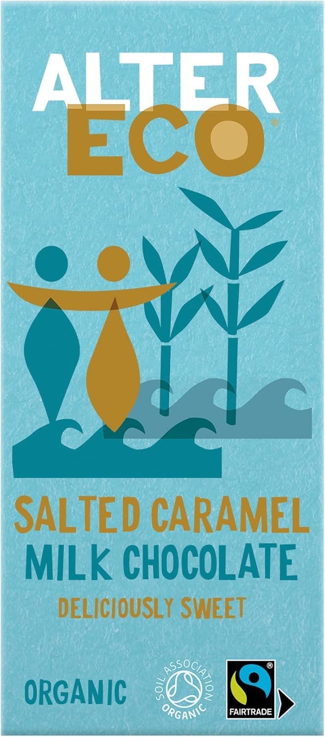 Alter Eco Salted Caramel Milk Chocolate Bar, Organic Chocolate & Fairtrade Chocolate, Deliciously Sweet Single Milk Chocolate Bar, Eco Conscious Luxury Vegetarian Chocolate, GMO Free - 1 x 100g