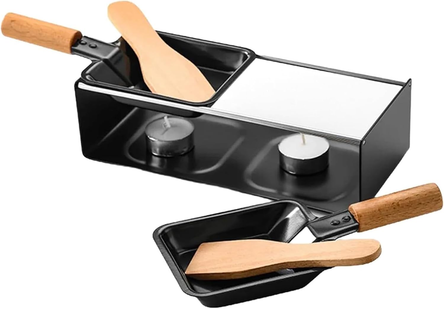 BBTISG Cheese Melter Raclette Grill, Stainless Steel, Black, Modern Style, Non-Stick Coating, Perfect for Cheese, Meat, Fish, and Vegetables
