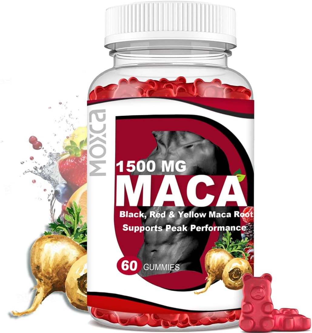 Organic Maca Root Gummies – Triple Maca Blend with Black, Red & Yellow Maca – Natural Energy & Performance Booster for Women & Men – Supports Stamina, Mood & Vitality – 1500mg per Serving